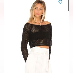 Pristine Abby Superdown Black Cropped Open Knit Cotton Sweater Top Size XS